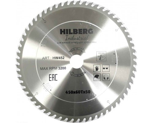 Диск пильный Hilberg Industrial Дерево 450*50*60Т HW452