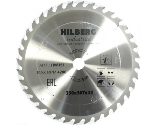 Диск пильный Hilberg Industrial Дерево 350*32*36Т HW351
