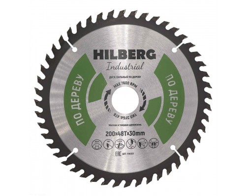 Диск пильный Hilberg Industrial Дерево 200*30*48Т HW201