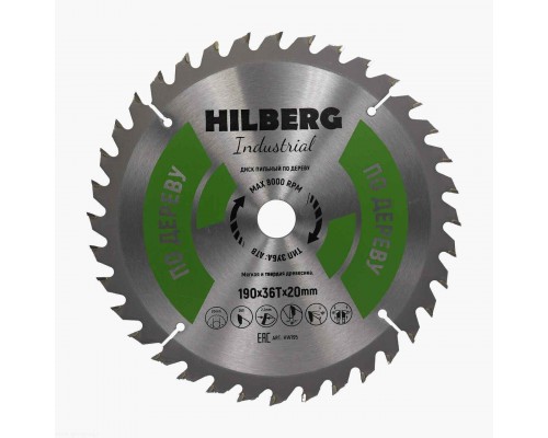 Диск пильный Hilberg Industrial Дерево 190*20*36Т HW195