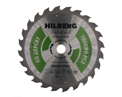 Диск пильный Hilberg Industrial Дерево тонкий рез 190*20*24Т HWT194