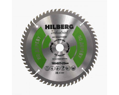 Диск пильный Hilberg Industrial Дерево 190*20*60Т HW197