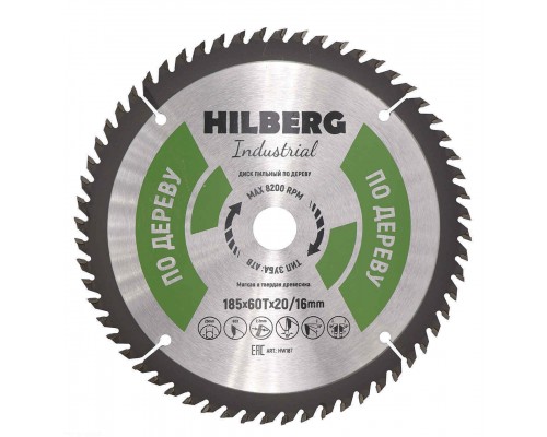 Диск пильный Hilberg Industrial Дерево 185*20/16*60Т HW187